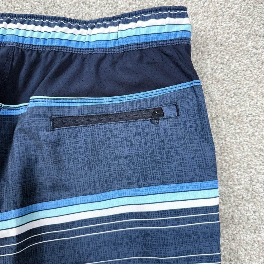 Speedo Mens Small Board Shorts‎ Blue Striped Swim Trunks Stretch Zip Pocket